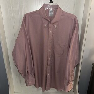 Brooks Brothers Shirt Mens 16.5 34 Large Pink Regent Button Plaid Supima Cotton
